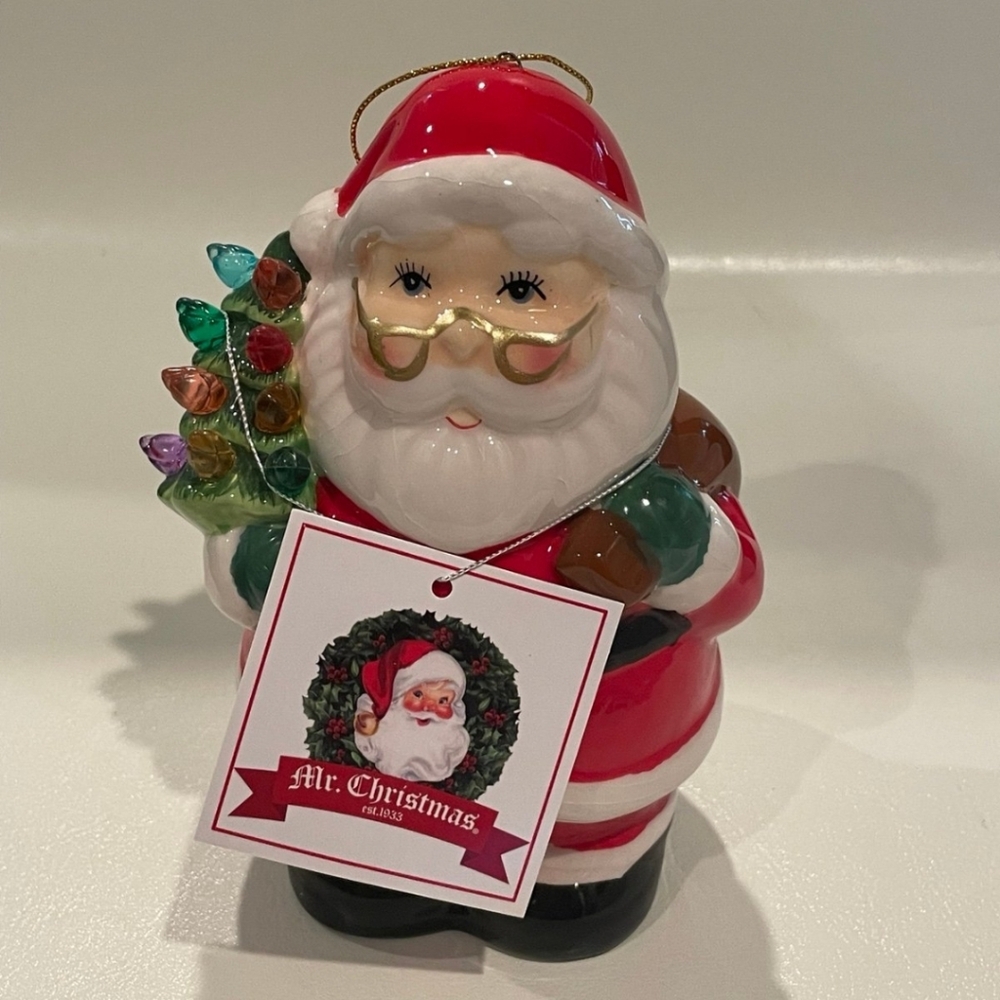 NWT Mr. Christmas Santa LED Light Up Ceramic Tree Ornament